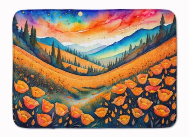 California Poppies in Color Memory Foam Kitchen Mat Machine Washable Anti-Fatigue Mat Cushion Comfort Bath Mat or Kitchen Rug