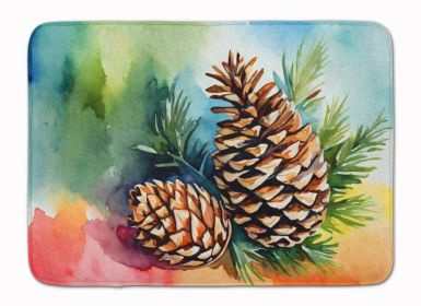 Maine White Pine Cone and Tassels in Watercolor Memory Foam Kitchen Mat Machine Washable Anti-Fatigue Mat Cushion Comfort Bath Mat or Kitchen Rug