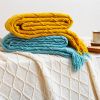 SOGA Yellow Diamond Pattern Knitted Throw Blanket Warm Cozy Woven Cover Couch Bed Sofa Home Decor with Tassels
