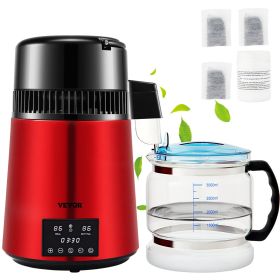 VEVOR 1.1Gal Water Distiller, 0.3Gal/H, 750W Distilled Water Maker Machine 0-99H Timing Dual Temp Display (Color: Wine Red)