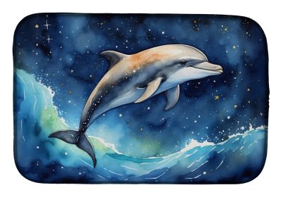 Dolphin in a Starry Sea Dish Drying Mat Absorbent Dish Drying Mat Pad for Kitchen Counter Dish Drainer Mat for Countertop, 14 x 21", Multicolor (Default: Default)