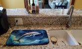 Dolphin in a Starry Sea Dish Drying Mat Absorbent Dish Drying Mat Pad for Kitchen Counter Dish Drainer Mat for Countertop, 14 x 21", Multicolor